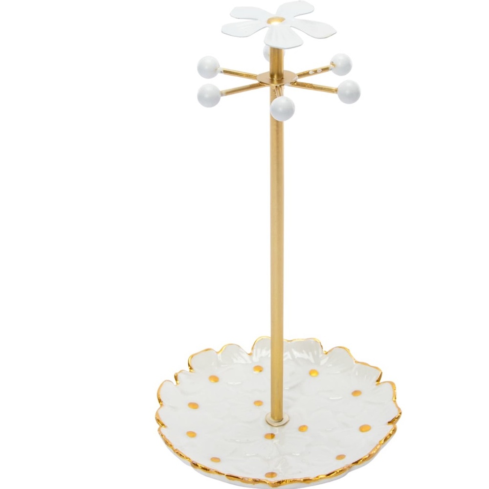 Gold and White Floral Jewelry Stand